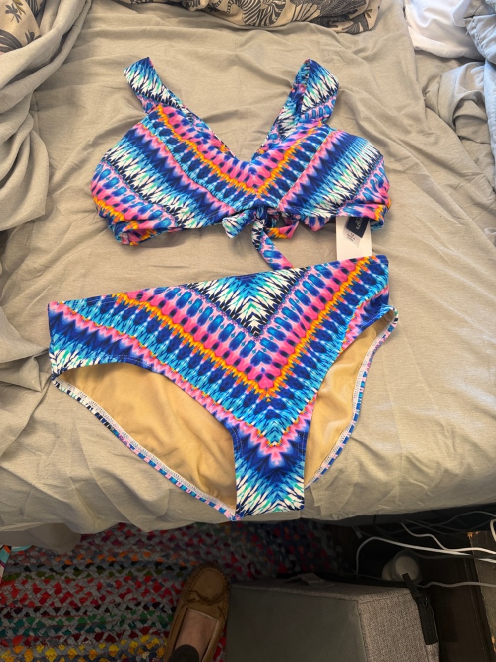 Swimsuits For All Multicolor Tie-Front Bikini - Blue, Pink, Yellow